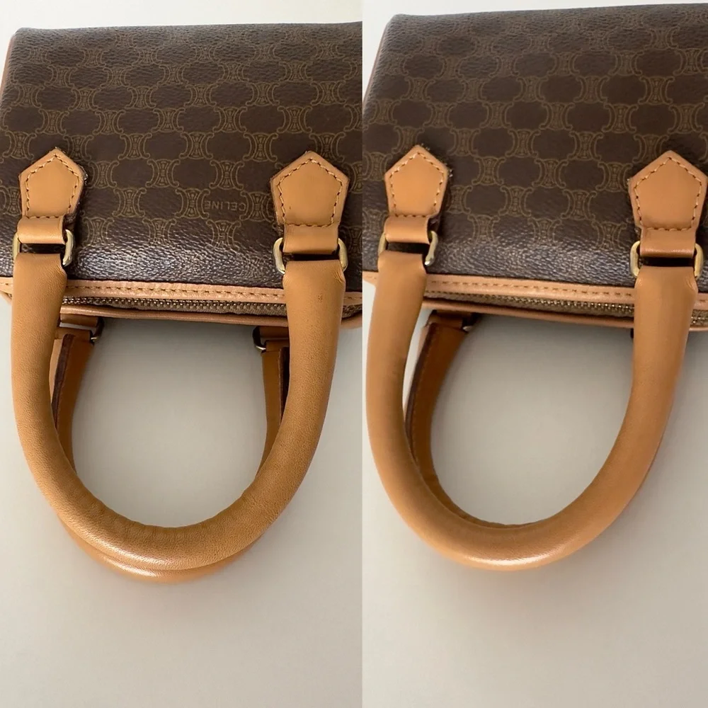 ✨CELINE Vintage Macadam Triomphe Canvas Leather Micro Mini Boston Handbag Brown - Picture 9 of 17